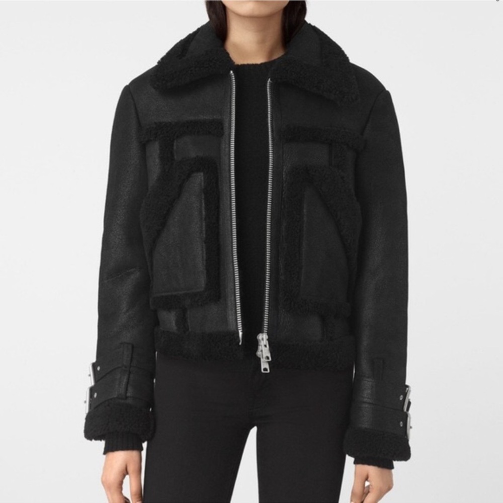 All Saints Black Asher Shearling Jacket